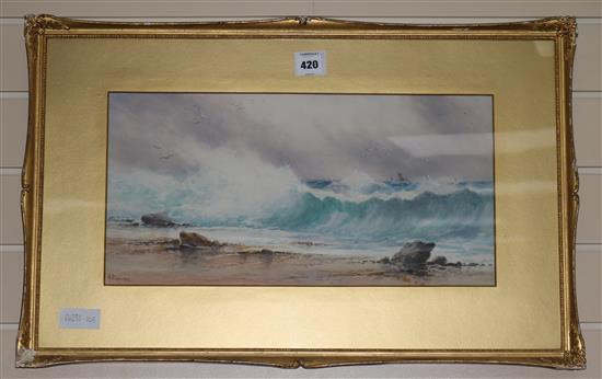 A. Clarence Waves breaking on the shore 9.5 x 19in.